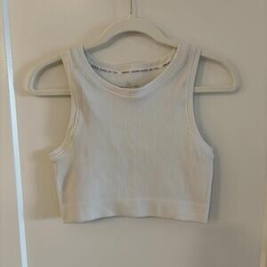 Offline By Aerie White Ribbed Crop Tank Top Womens Size Large - workout Top